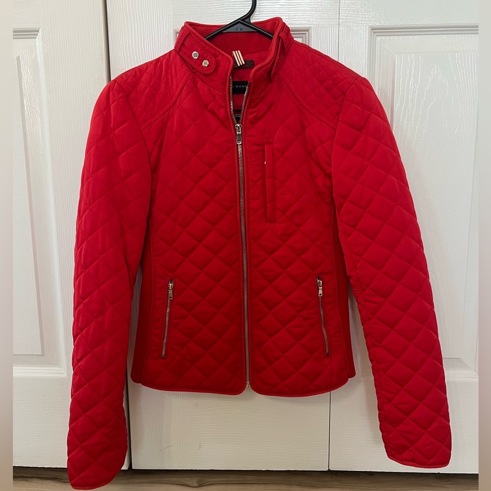 ZARA Women’s red quilted jacket Size S
